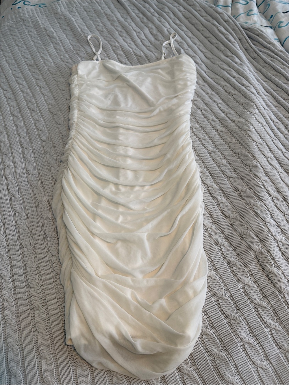 Mexx White Ruched Spaghetti Strap Mini Dress